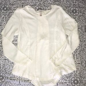 Cream Tunic Length Waffle Knit Long Sleeve Shirt